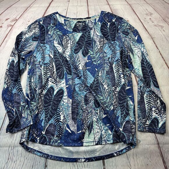 Reel Legends Shirt Womens 1X Blue Tropical Leaf Print Long Sleeve Freeline Beach - Picture 3 of 9